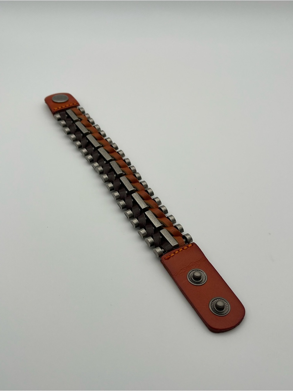 Men's 7 1/2”-8”, Brown Leather & Stainless Steel Bracelet